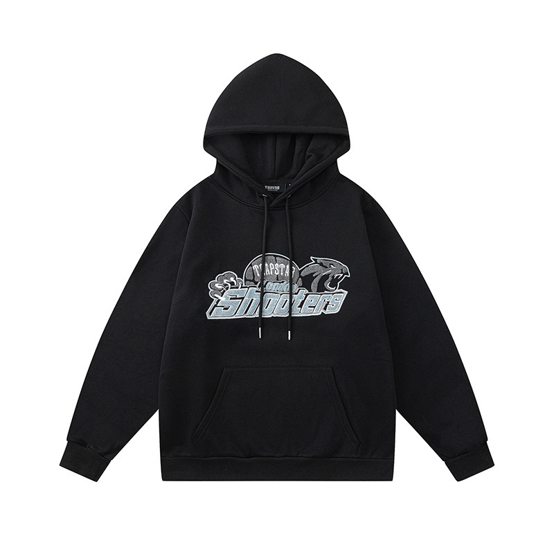 Europa y América Trapstar blue line negro cabeza de tigre toalla bordado más terciopelo con capucha suéter pantalones pantalones casuales