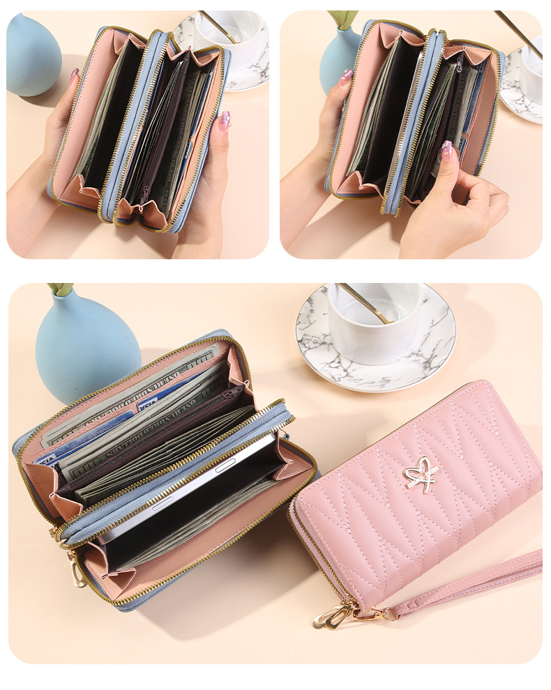 165g Weight Polyester Lining Material Zipper Closure Type Long Wallets Bags Type 1 Piece Quantity Daily Occasion Pu Leather Material Heart Shape, Solid Color Pattern All Seasons Season Women's Gender Simple Style Style Square Shape Women's Heart Shape Solid Color Pu Leather Zipper Long Wallets 4