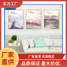 DIY数字油画油彩画四季山水风景现代客厅卧室装饰画三拼三联