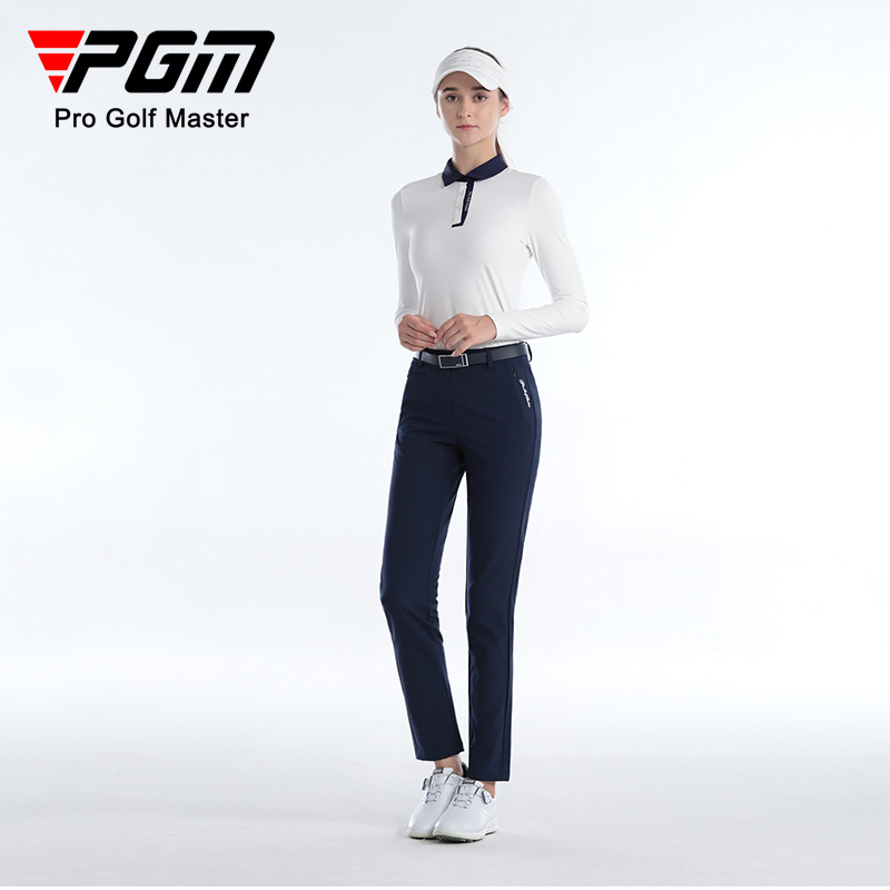 Quần golf nữ PGM vải thể thao phối túi dây kéo ẩn, kiểu quần âu ống đứng — KUZ163-Quần dài màu xanh hải quân, KUZ163-Quần Đỏ, KUZ163-Quần Đen, KUZ163-Quần Trắng