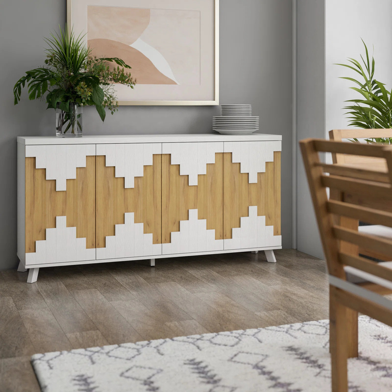 Factory Customized 62.75inch Fantastic Design4 Doors Wooden Sideboard Bohemian Panelled Door Buffet Cabinet