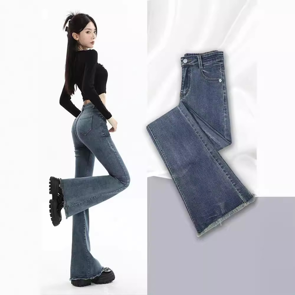 Micro flared jeans women's spring and autumn 2024 new high waist slim American retro little horseshoe pants