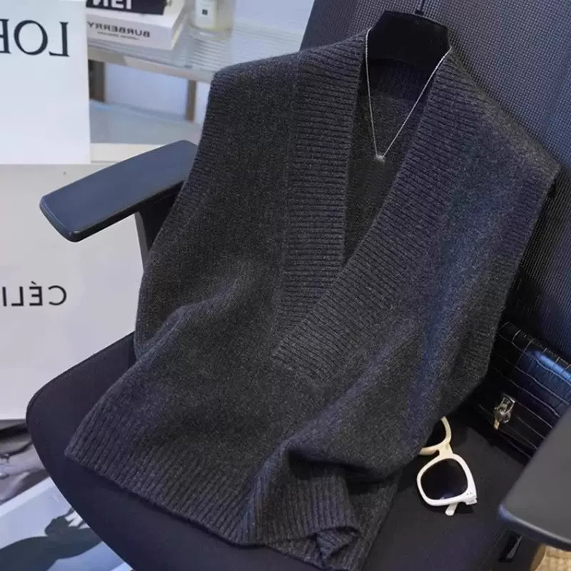 厂家直销V领休闲马夹女26年新款百搭纯色轻奢无袖马甲针织坎肩女