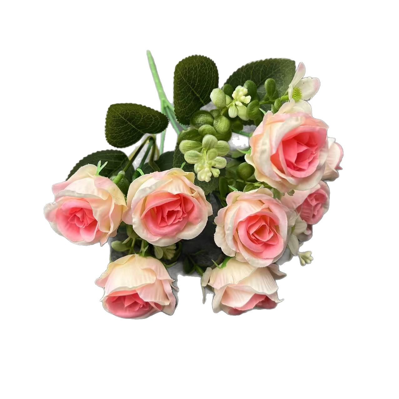 Ramo de Rosas Artificiales de 5 Ramas y 8 Cabezas de Seda para Bodas