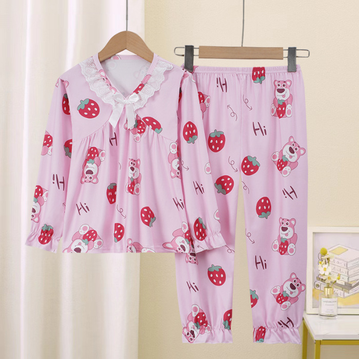 Primavera y otoño pijamas infantiles manga larga princesa de dibujos animados para niños pequeños bebés adultos aire acondicionado conjunto de ropa para el hogar