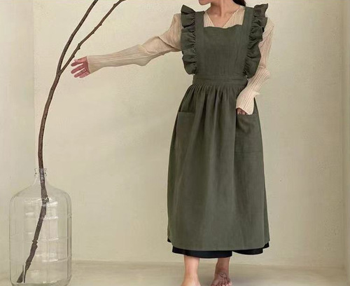 Foreign trade Korean version ins style ruffled French retro apron baking education art manicure smock milk tea coffee