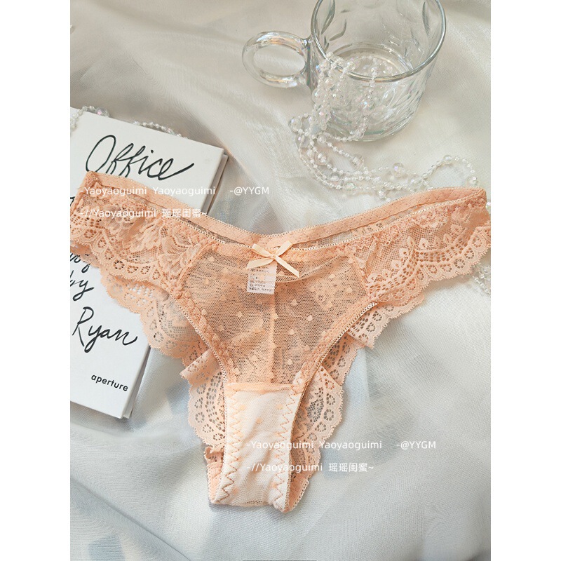 Yaoyao girlfriends lace girl low waist briefs high fork half hip European and American underwear sexy plus size pink thong