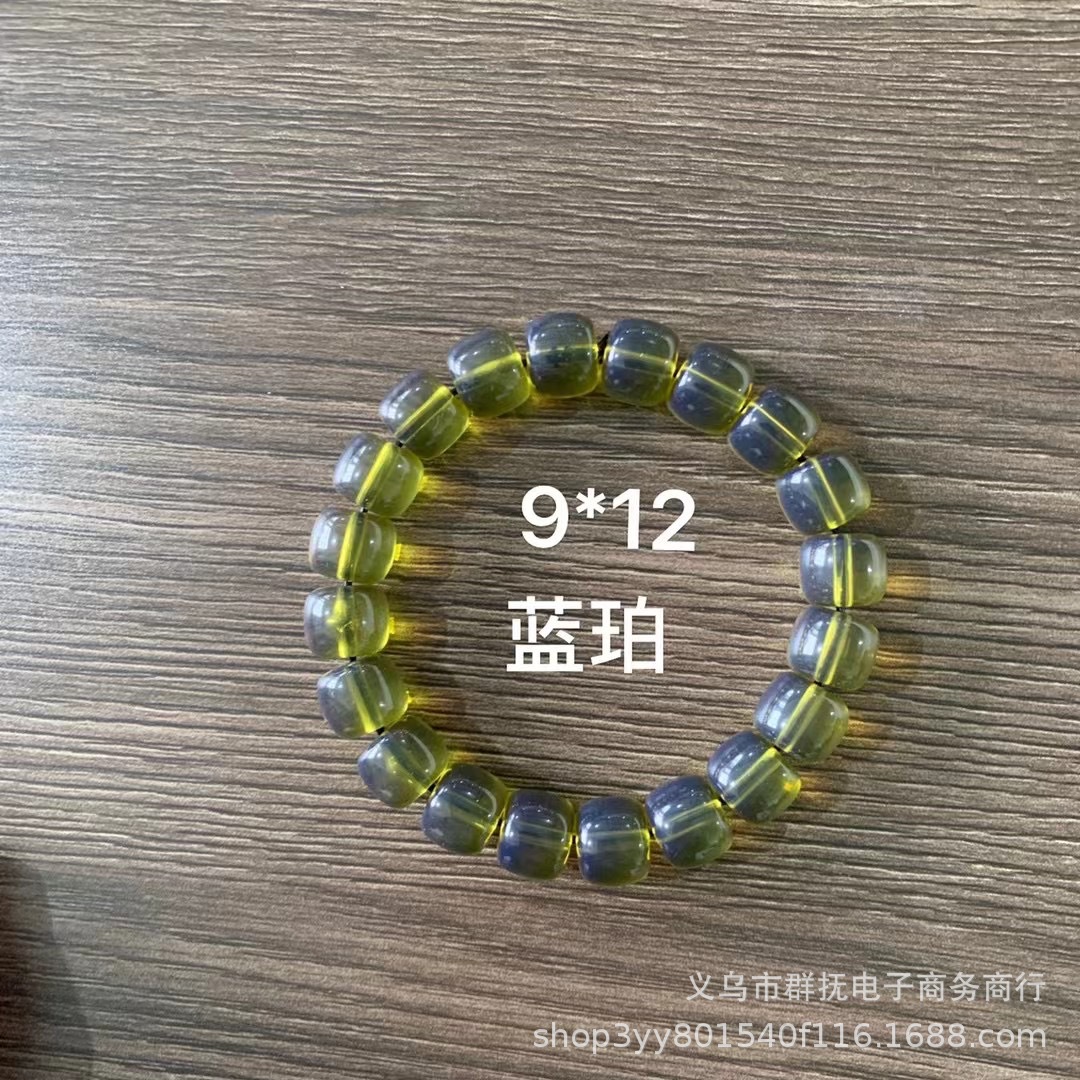 厂家直销高仿俄料白花蜜蜡老型珠手串女款鸡油黄琥珀原石桶珠单圈