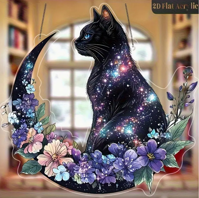 Colgante de cristal de la bruja de la luz de la luna, 'Acrílico en la pared, decoración del hogar festivo, reloj de sol,