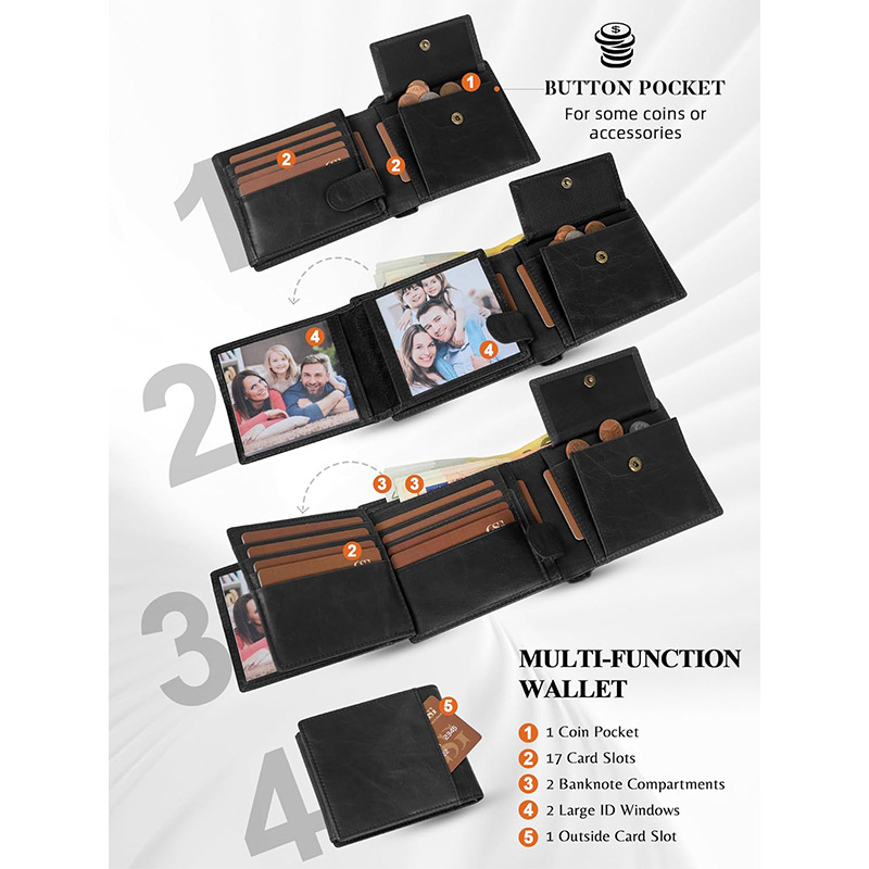 Monedero Cartera de cuero de gran capacidad para hombres Bolsa de monedas de sentido avanzado para hombres Cartera de cuero antirrobo Personalización