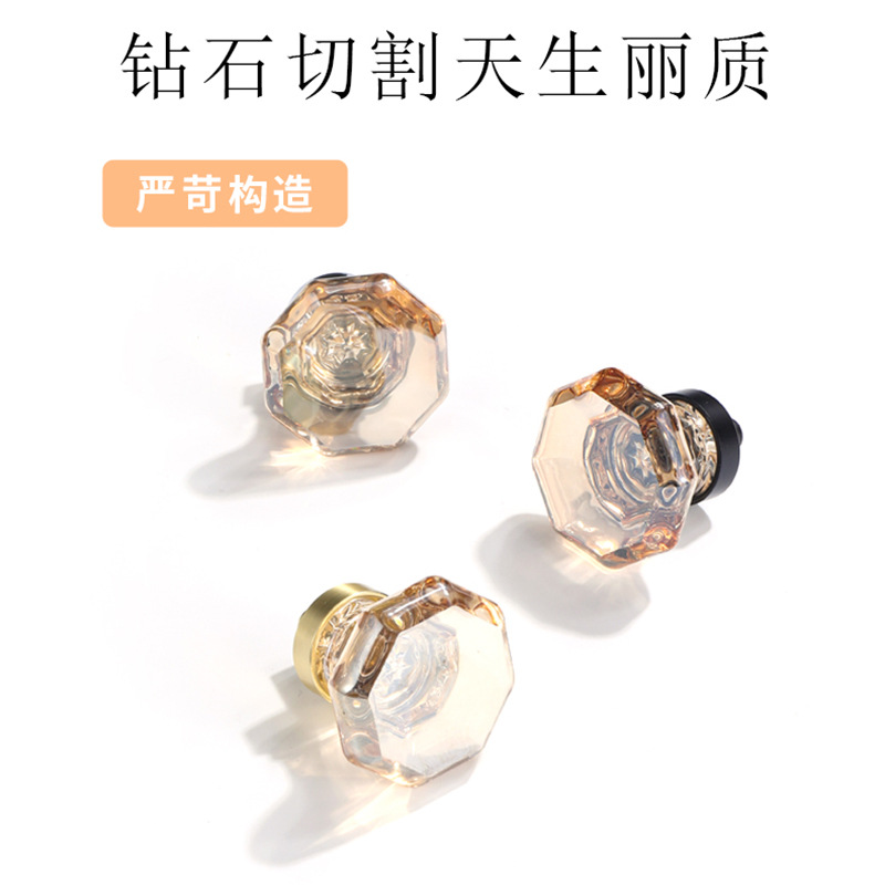 Manija al por mayor de lujo ligero puerta de gabinete manija de armario aleación de zinc color champán manija de puerta estilo nórdico manija de cristal de un solo orificio