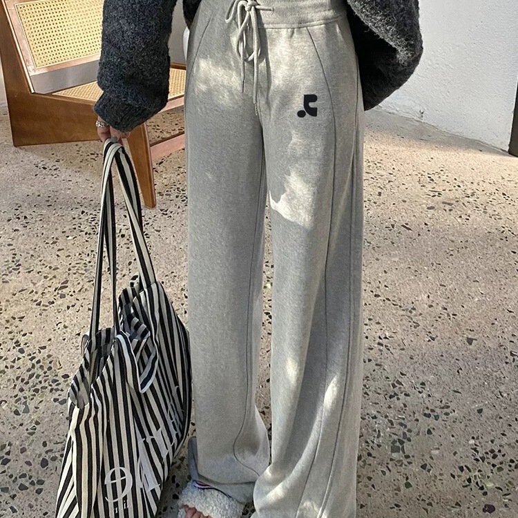 Korean Restandrecreation Autumn and Winter Thickeneded Lazy Sweatpants High-Waisted Slimming Look Draped Wide-Leg Drawstring Pants