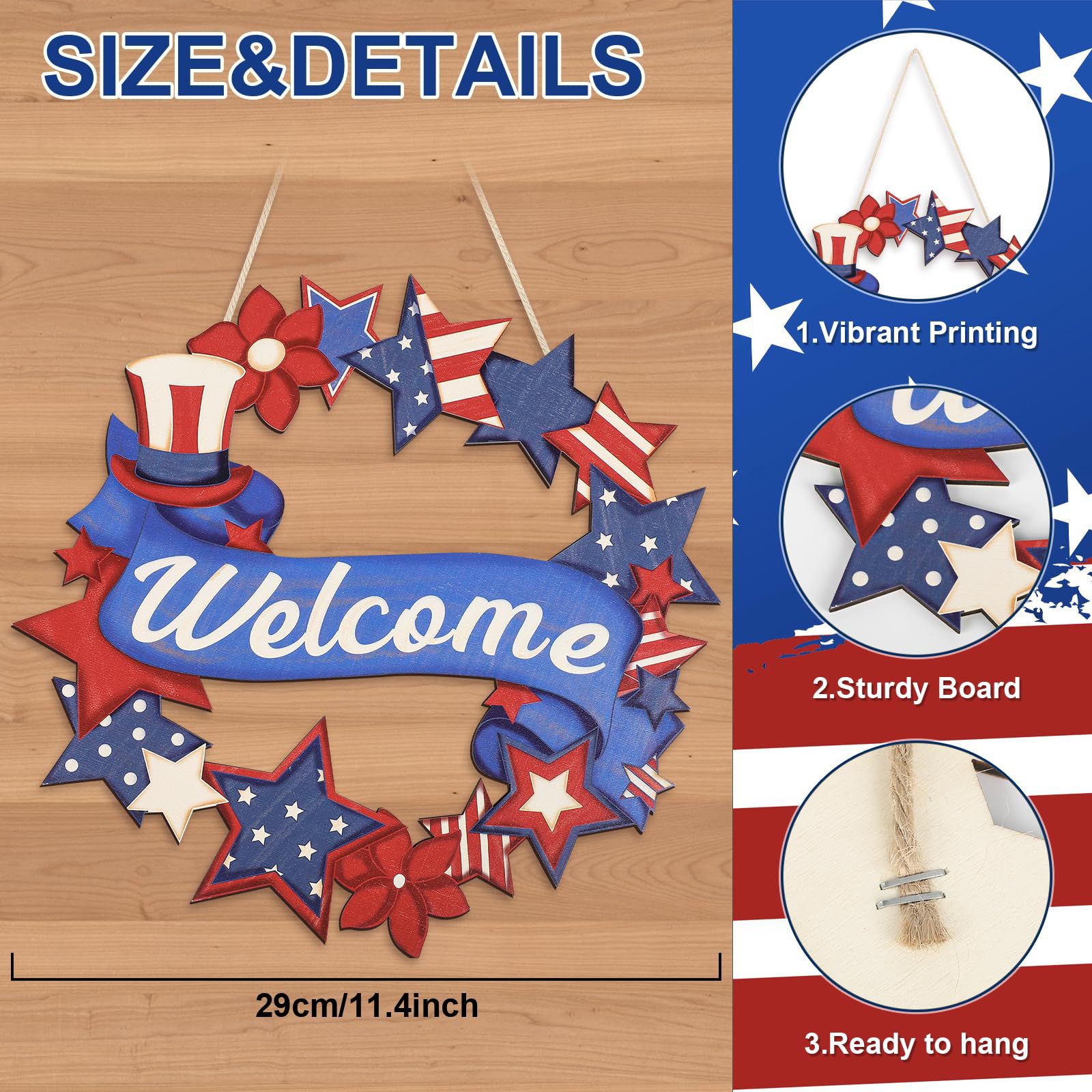 Amazon Transfronterizo Día de la Independencia de los Estados Unidos Madera Colgante Placa de Fiesta Pared Signos Decoración