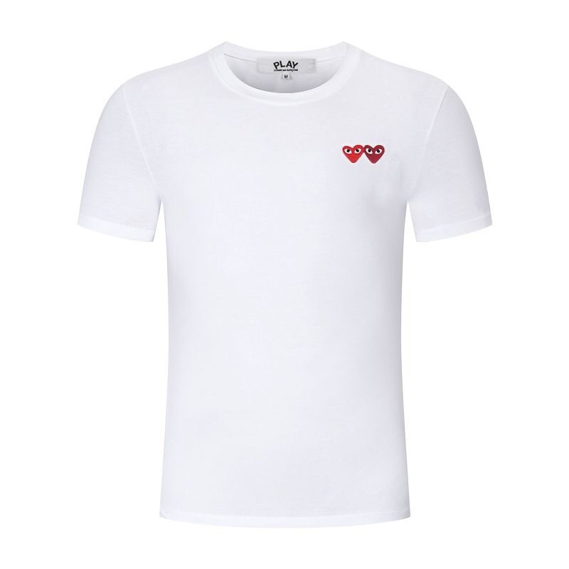 PLAY camiseta de manga corta unisex con bordado de corazón de mosaico de verano, corazón doble, corazón dorado