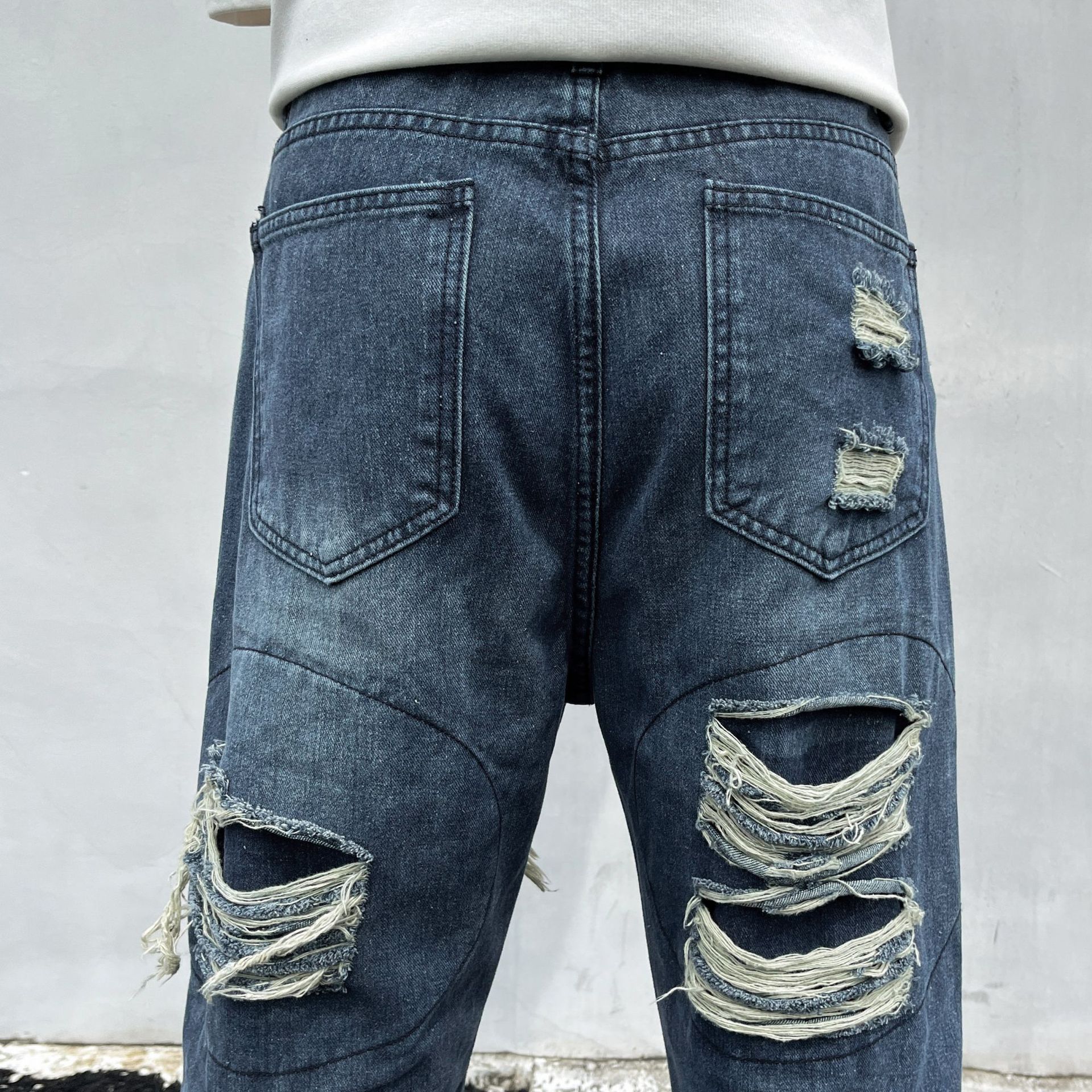 Tie-Dye Ripped Jeans For Men And Women American High Street Vintage Washed Slim Fit Flared Pants_mkmklike.com