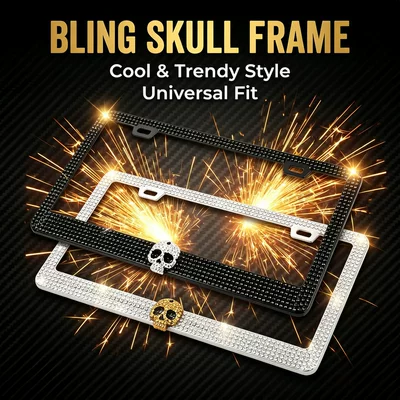 Amerika Standart Rhinestone Bəzəkli Paslanmayan Polad Nömrə Çərçivəsi, Kəllə Formalı