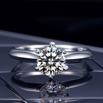 百搭經典六爪1克拉莫桑石戒指女結婚訂婚鑽石對戒銀鍍18K白金鑽戒