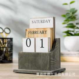 实木复古日历办公桌面摆件家居装饰工艺品台历万年历倒计时牌