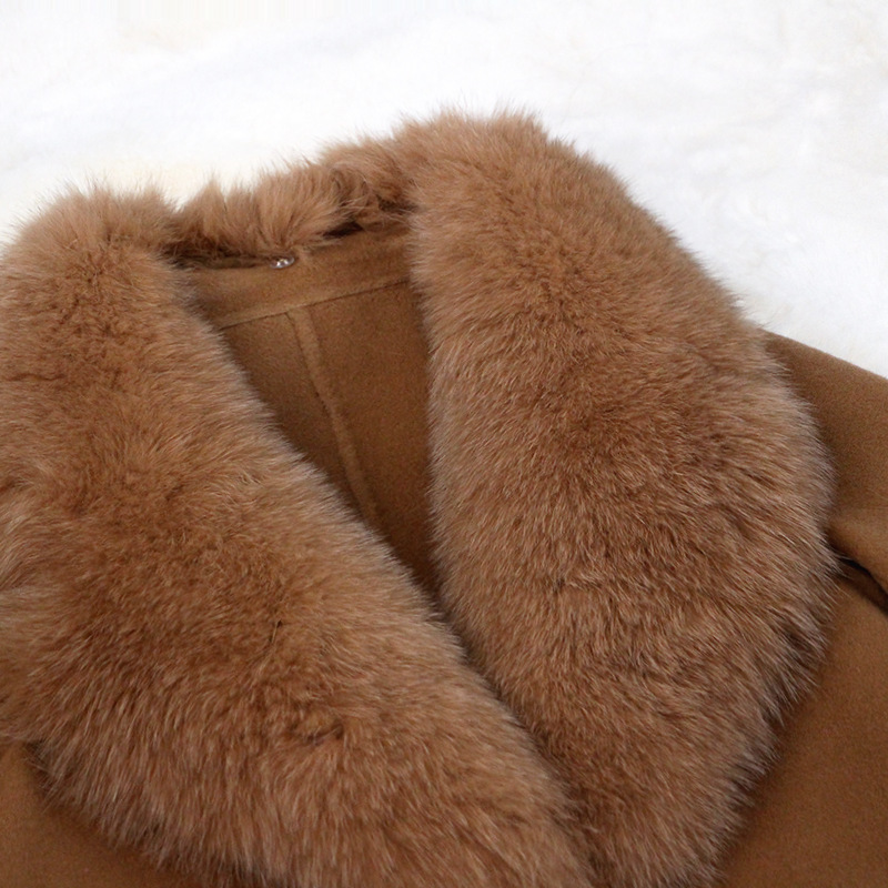 Abbigliamento da donna Cappotto in cashmere double face con pelliccia per donna Autunno e inverno Colletto da completo Caldo e sottile Cappotto in lana di alta qualità per donna_voghion.com