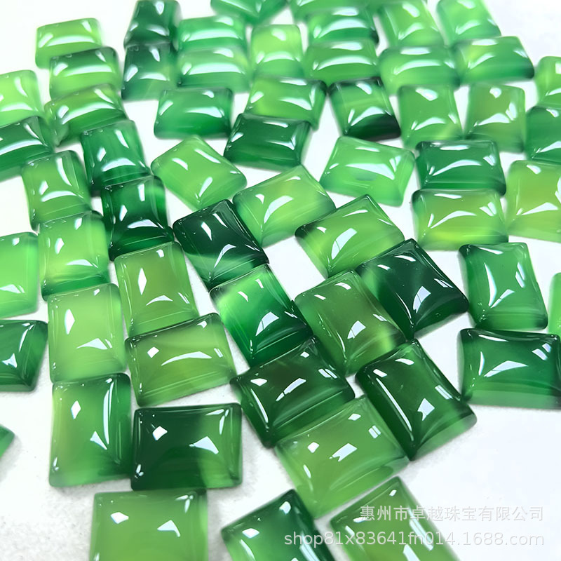 10*14mm天然绿玛瑙方形平底戒面 红玛瑙项链耳饰古风服饰手工镶嵌