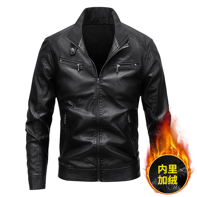 Otoño y invierno nuevos productos Europa y América locomotora transfronteriza chaqueta de cuero hombre de mediana edad chaqueta de cuello vertical chaqueta de moda casual suelta hombre