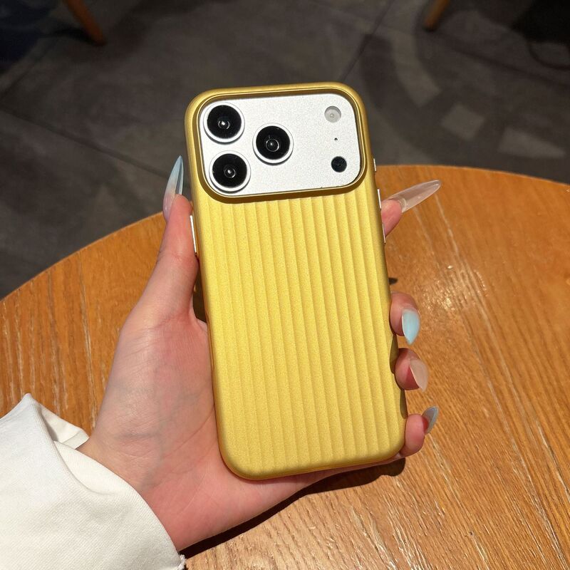 Suitable for Iphone17Promax Corrugated Metal Paint Suitcase 15 Mobile Phone Case Apple 16 Stripesd Metal Buttons