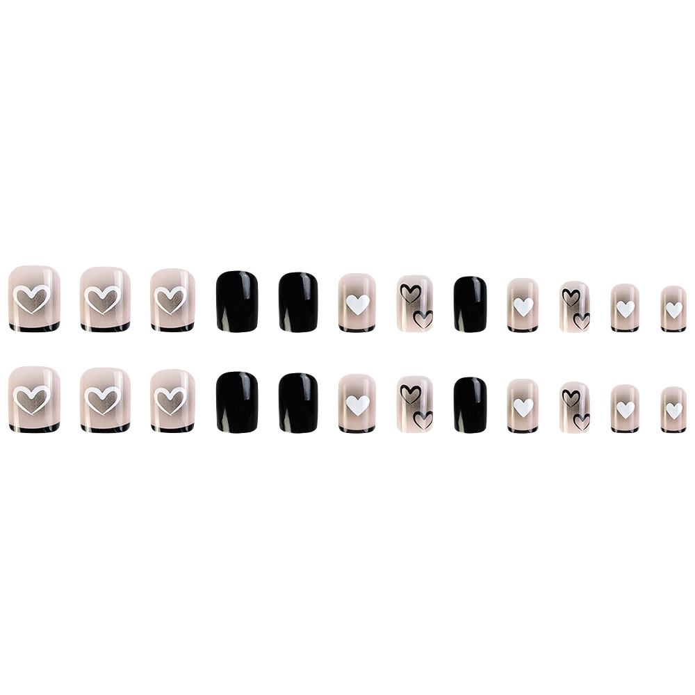 Puramente deseoso negro marrón gradiente desgaste de uñas pintadas a mano de amor francés bordes negros 24 uñas falsas polvo desnudo a través del hielo