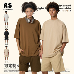 RS Men's Clothing | 2025 American Fashion Brand Small High Neck 230G Heavy Men's Short Sleeve Cross-border Pure Cotton Short Sleeve T-shirt for Men