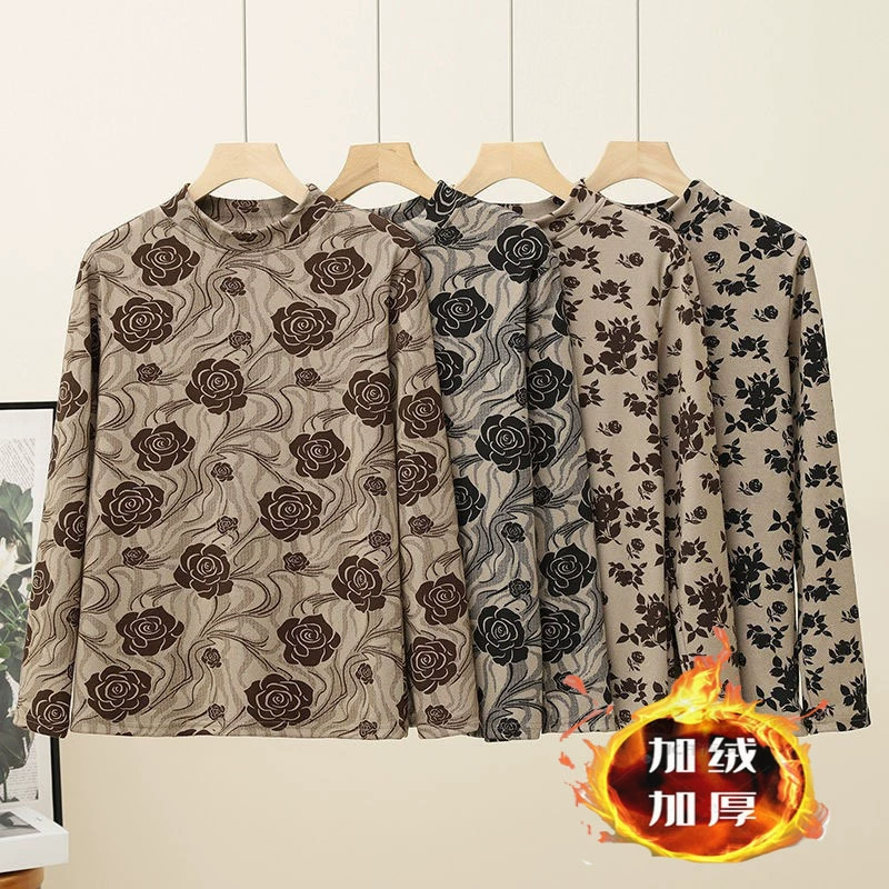 Осенне-зимняя хлопковая рубашка среднего возраста со звездным небом на флисовой подкладке, утолщенный теплый топ, морозостойкая одежда для мам, двусторонняя матовая высокоэластичная рубашка для среднего возраста