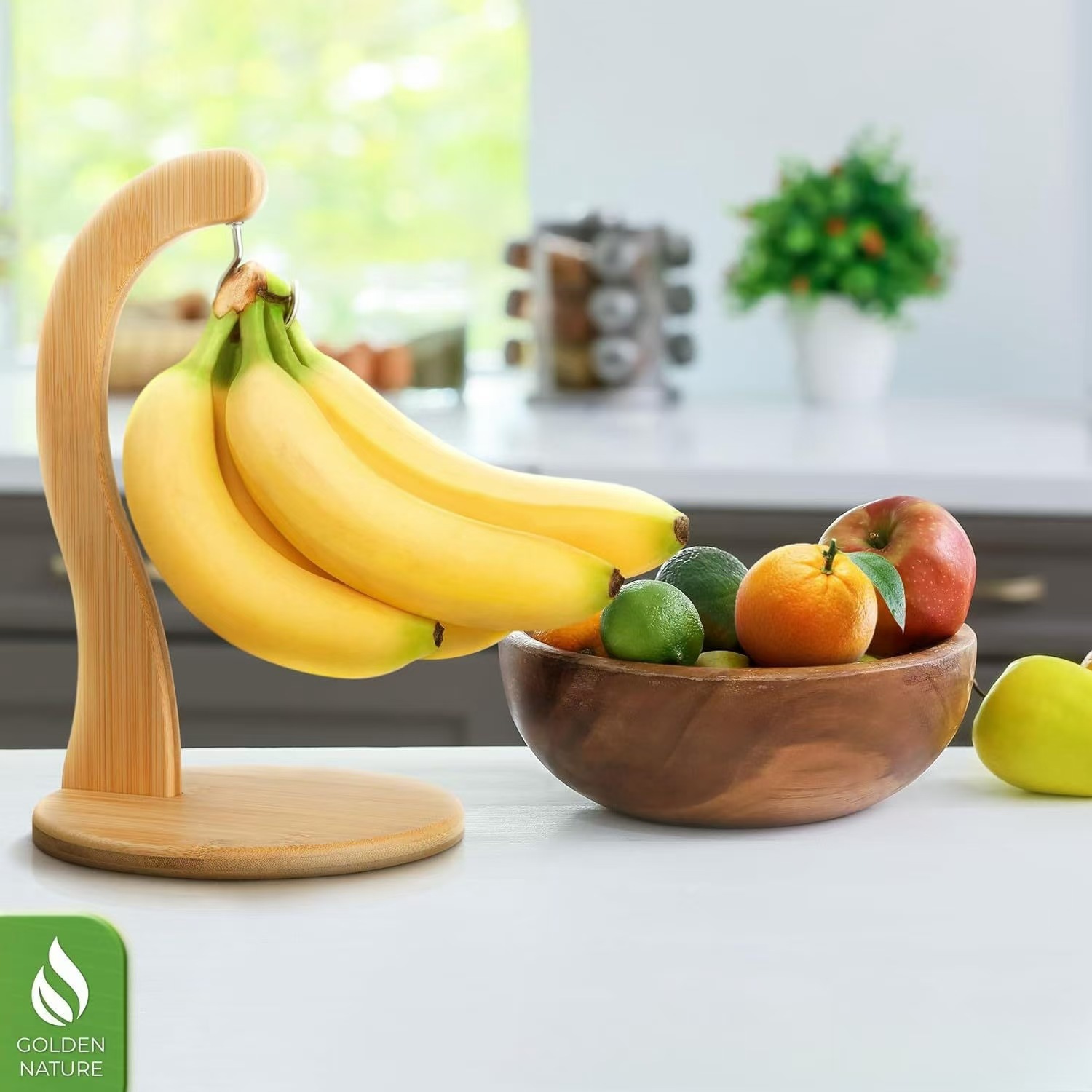 Estantes de plátano de madera sala de estar de escritorio de frutas estantes de almacenamiento de frutas creativos de madera sólida colgando estantes de exhibición de frutas
