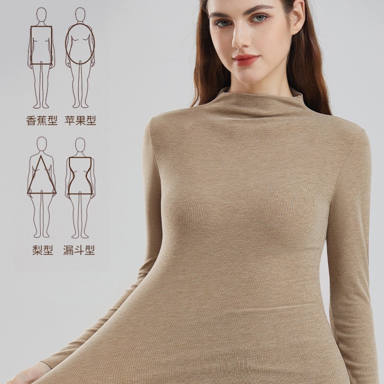 가을과 겨울 새로운 2426 미드 칼라 열 탑 여성 스탠드 칼라 베이스 긴 소매 원활한 높은 탄성 피부 친화적 인 열 속옷
