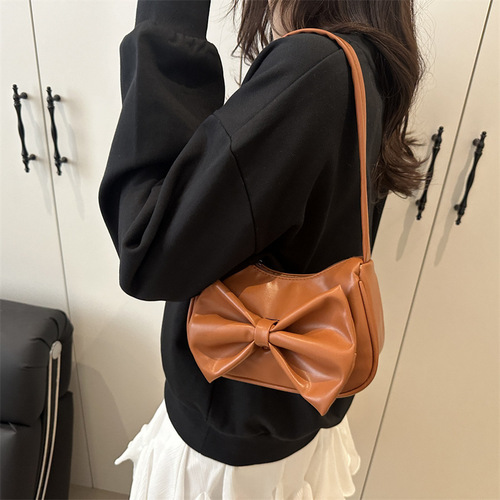 Elegant Solid Color Butterfly Knot Underarm Bag for Women, 2025 Summer Trendy Versatile Exquisite Mini Shoulder Bag
