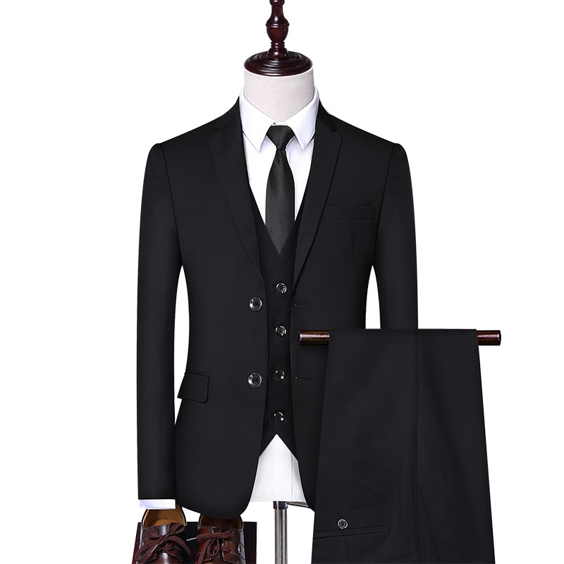 Men's Spring and Autumn Suit Men's Korean-style Slim-fit Three-piece Suit Men's Best Man Business Casual Suit Professional Dress