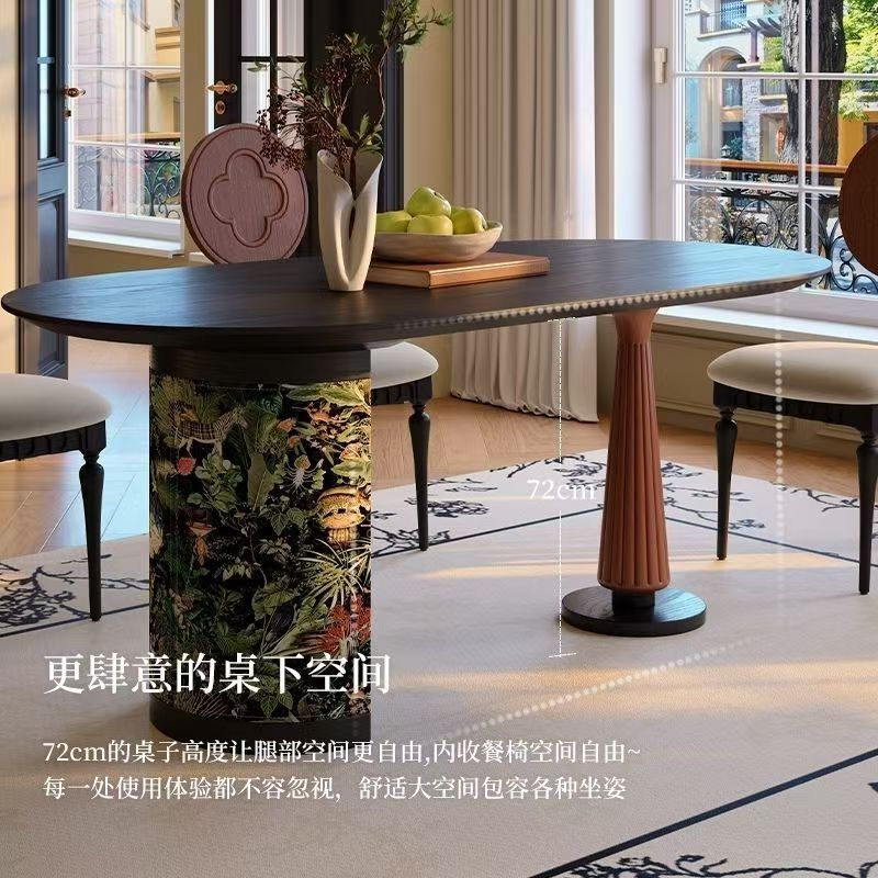 实木餐桌法式白蜡复古高级小户型组合长方形家用饭桌古风椭圆形|undefined