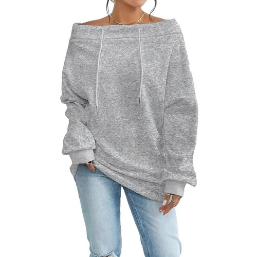 Women's Sexy Off-the-Shoulder Drawstring One-Shoulder Loose Fit Hoodie for Autumn/Winter European and American Fashion
