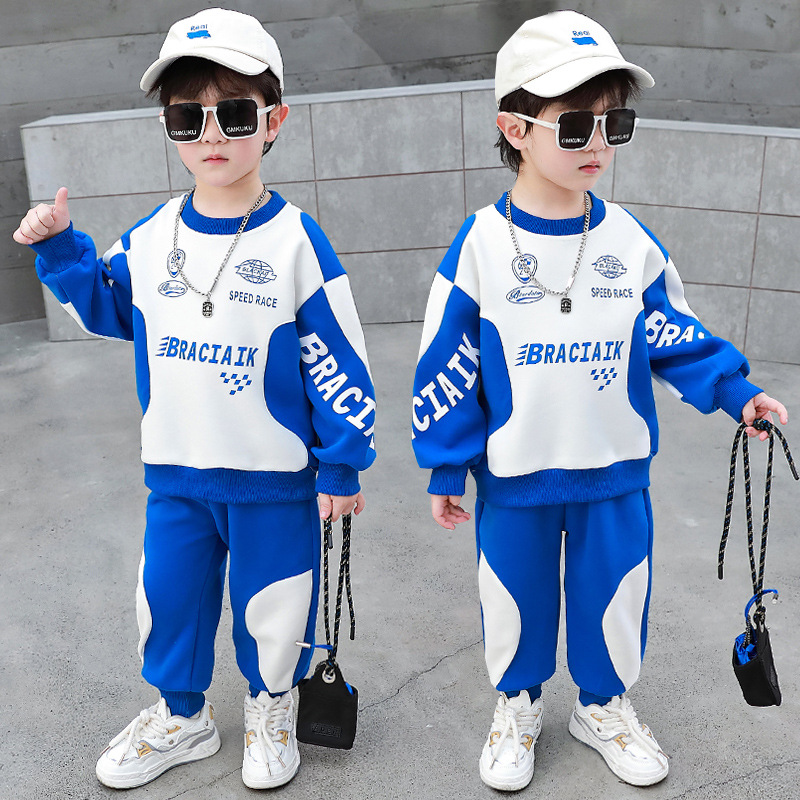 Oblečenie 2024 Nové malé stredné detské trendy módne chlapčenské jarné jesenné sveter a nohavice dvojdielna súprava_voghion.com