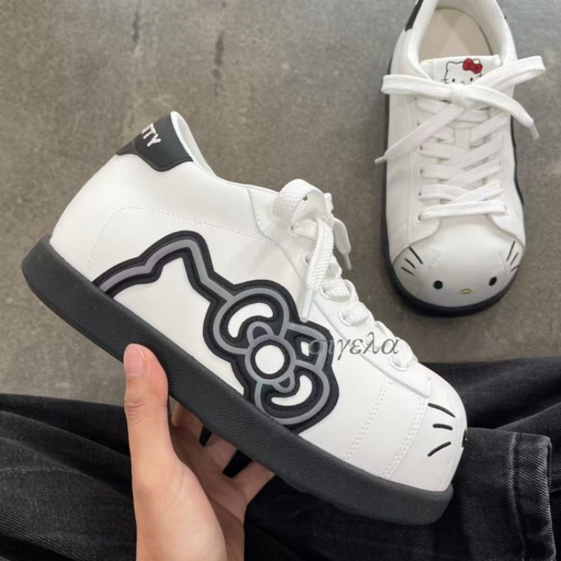 2026 New Cute Style Kt Cat Cartoon Sneakers for Women, Black and White Lace-Up Thick-Soled Versatile Niche Casual Shoes for Women 2026 New Cute Style Kt Cat Cartoon Sneakers for Women, Black and White Lace-Up Thick-Soled Versatile Niche Casual Shoes for Women
