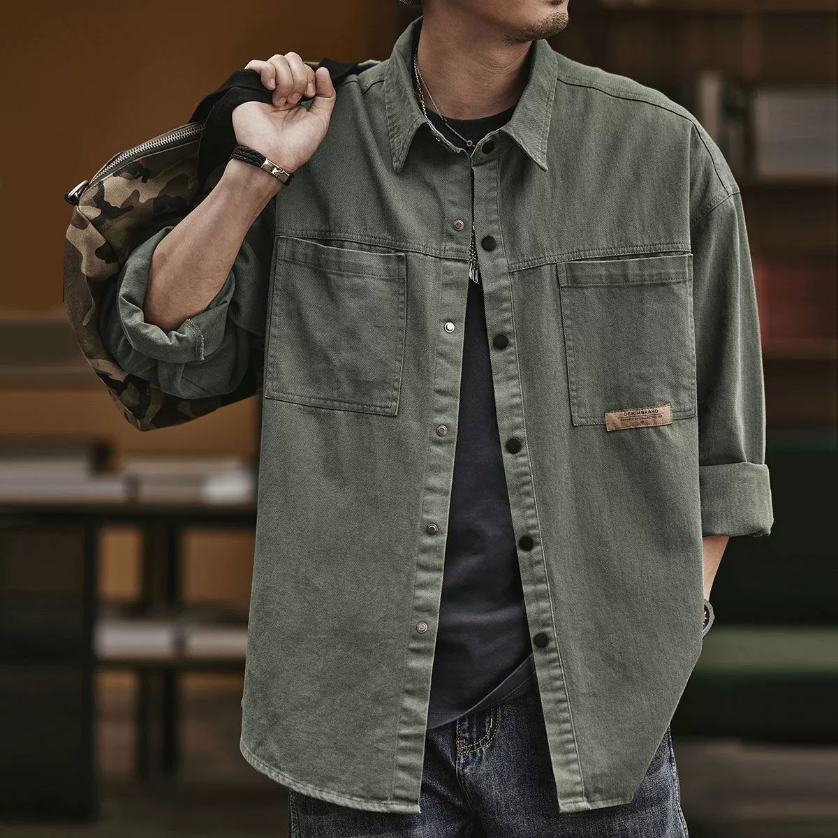 Retro demi-season shirt, jacket for leisure, American style, oversize