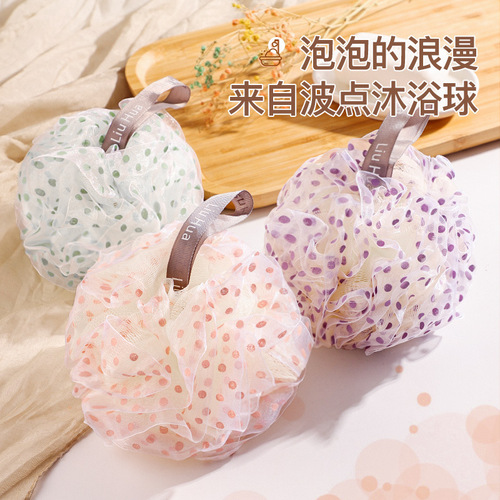 Manufacturer wholesale bubble bath cute girl large polka dot bath flower soft bath ball that is not easy to scatter when rubbed on the back
