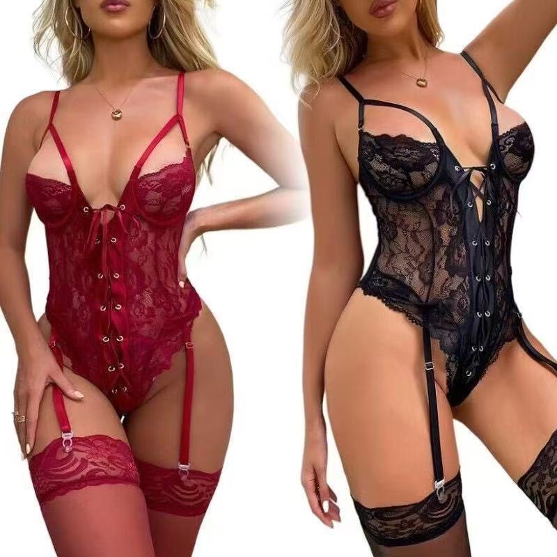 European and American Cross-Border Hot-Selling Wholesale Erotic Lingerie Lace Hollow-Out See-Through Plus-Size Strapless Erotic Bodysuit European and American Cross-Border Hot-Selling Wholesale Erotic Lingerie Lace Hollow-Out See-Through Plus-Size Strapless Erotic Bodysuit