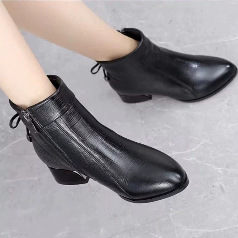 Boots artificial short plush winter short pointed toe solid color adhesive shoes