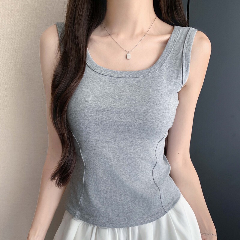 K3575 Premium U-Neck Fishbone Cotton Camisole for Women, Summer Spicy Design, Versatile Inner and Outer Wear Base Top