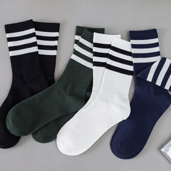 Black and White Striped Children's Cotton Socks for Autumn and Winter, Three-Striped Korean INS Trendy Influencer Style Long and Mid-Calf Socks for External Wear