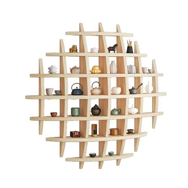 Taza de té de madera sólida Taza de té Estante de almacenamiento Estante de almacenamiento de pared de sala de té Estante de almacenamiento Duobao Pavilion Bo Gu estante de pared de rejilla