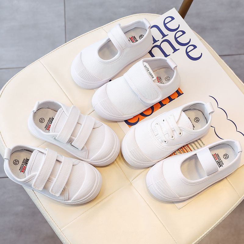 春秋新款宝宝帆布鞋软底防滑小白鞋幼儿园室内鞋男女学生白色球鞋