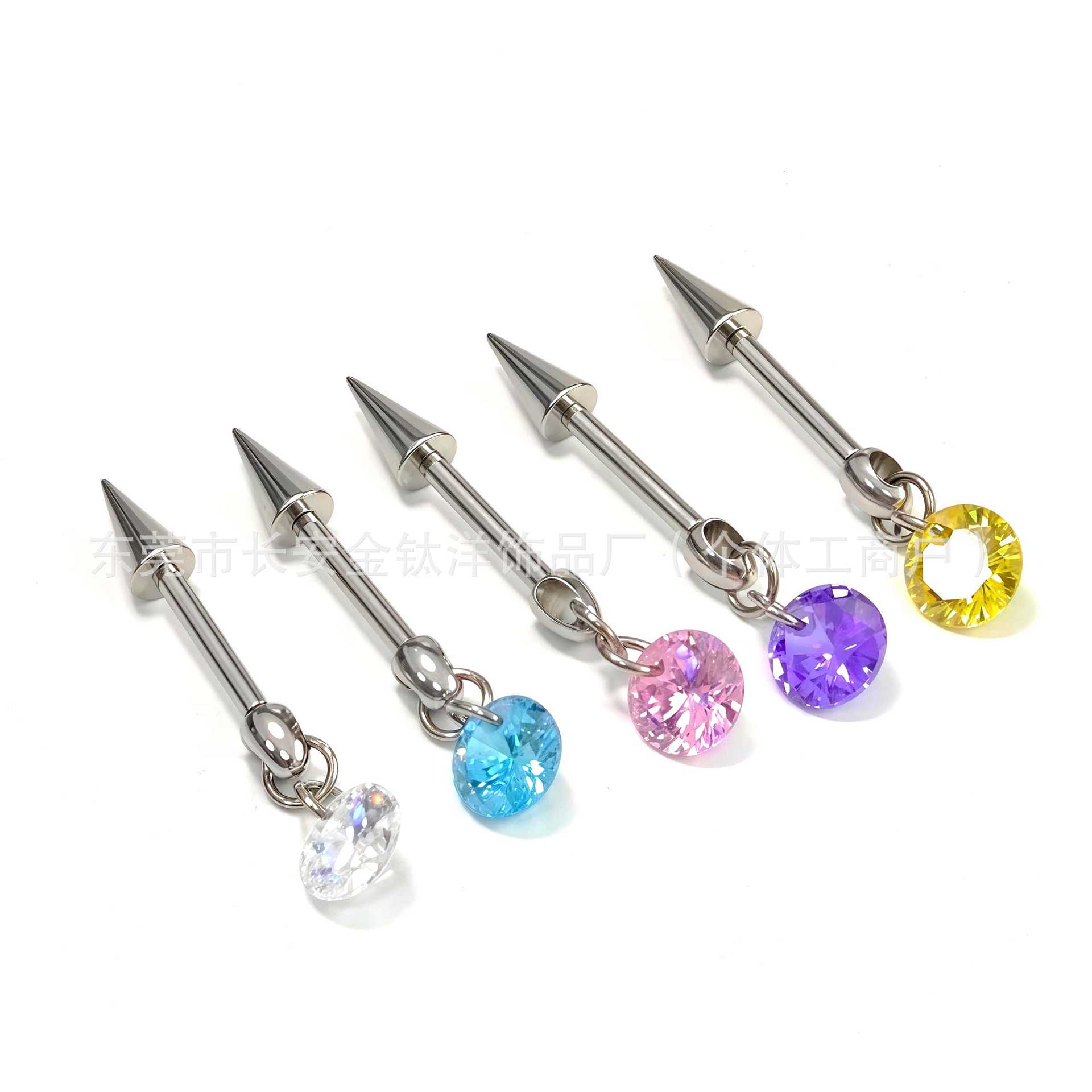 F136 Titanium Internal Thread Pointed Cone Round Pendant Ear Cartilage Stud Earring detail image 8