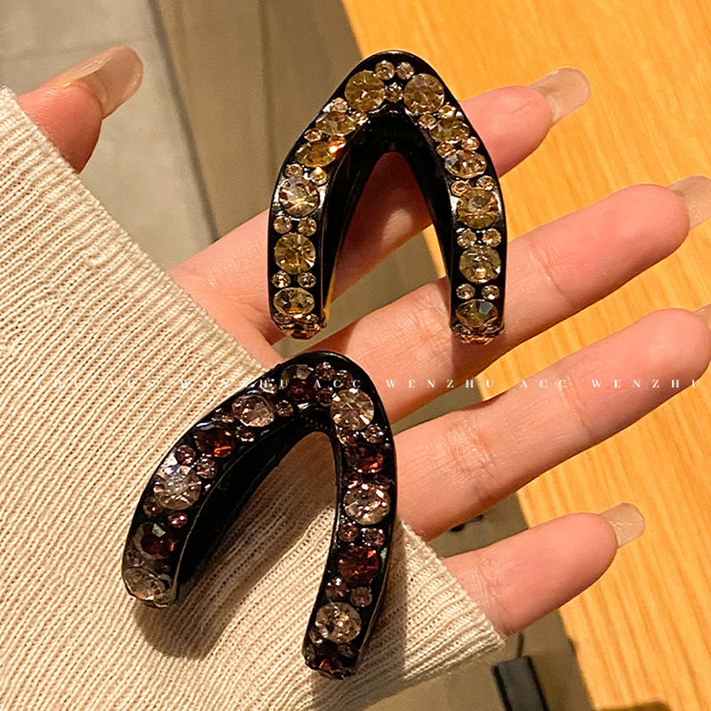 简约高马尾V型抓夹女高级感水钻半扎发夹后脑勺丸子头发饰小发抓|undefined