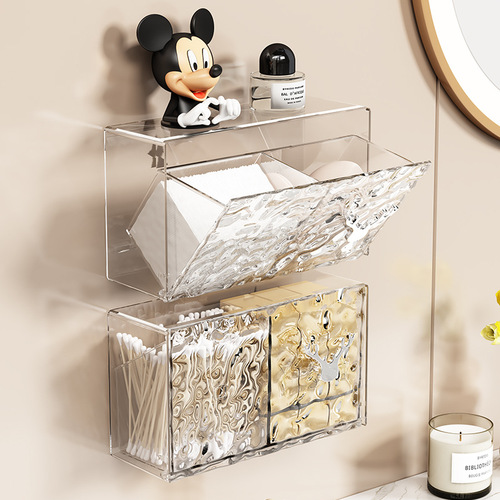 Makeup cotton pad storage box, wall-mounted transparent dustproof divider, bathroom lipstick hair tie organizing box, bathroom cotton swab box