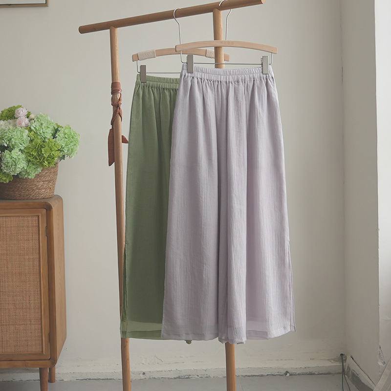 4782 "Such Wind and Moon" Original Elastic Waist Hem Slit Pants Summer High Waist Loose Pleated Wide Leg Pants 4782 "Such Wind and Moon" Original Elastic Waist Hem Slit Pants Summer High Waist Loose Pleated Wide Leg Pants