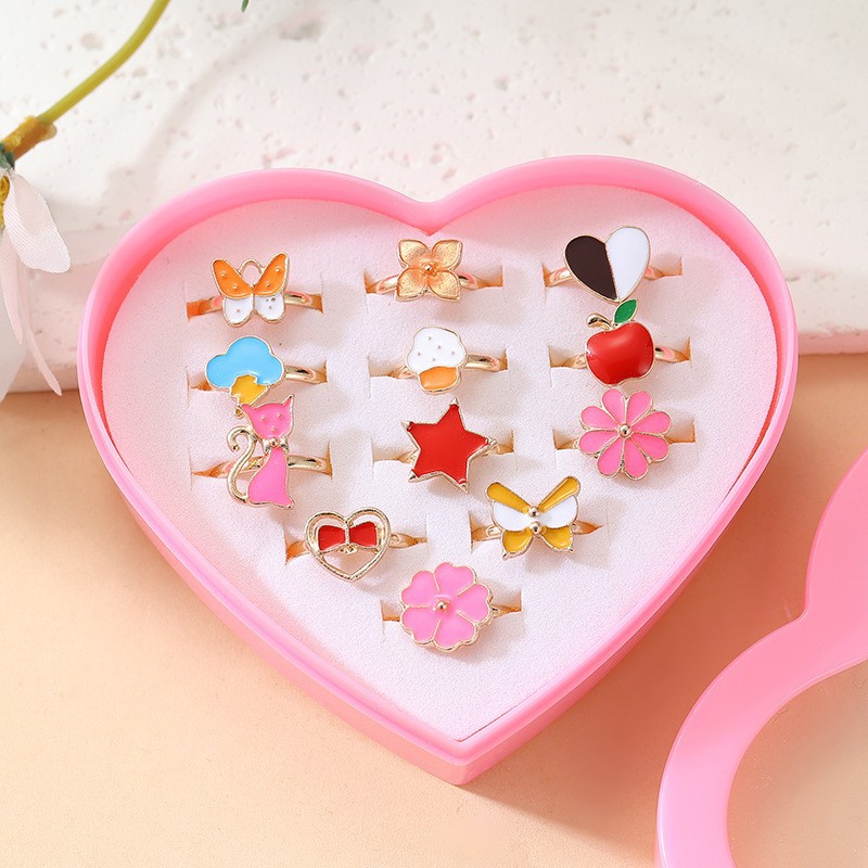Anillo de aleación para niños de dibujos animados lindo princesa anillo hermoso color mezclado 36 Unidades 1 caja al por mayor venta caliente
